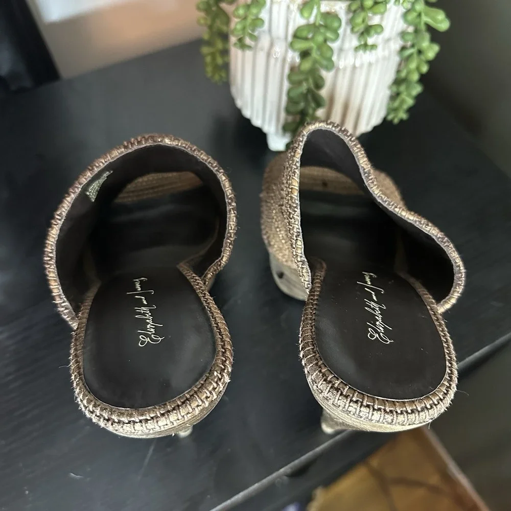 Elizabeth and James Woven Leather Sandal Fashion‎ Platform Slide Bronze 7.5
